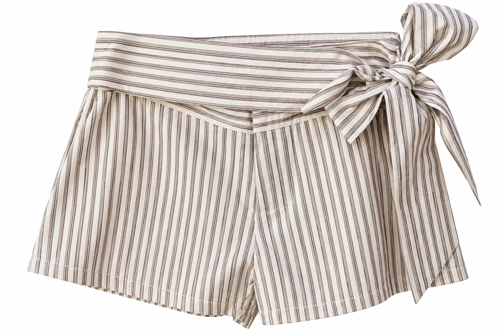 SOCIAL STRIPED TIE WAIST COTTON SHORTS