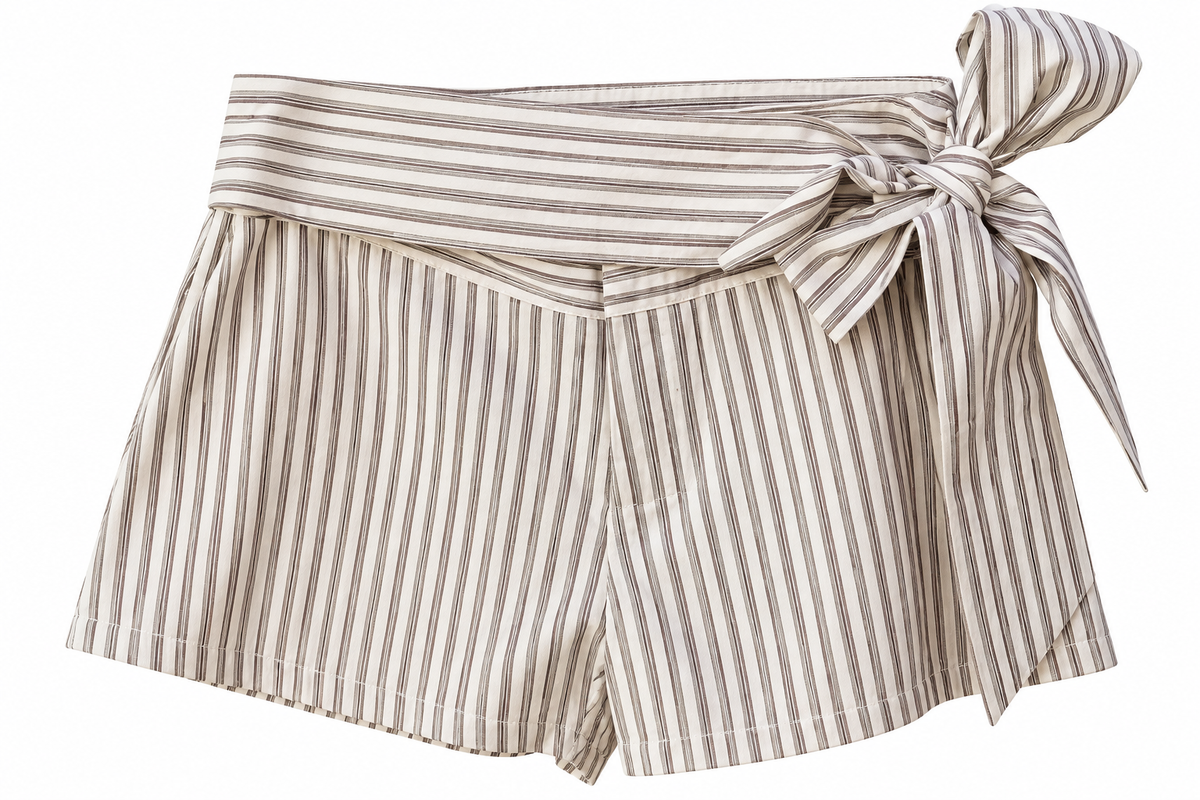 SOCIAL STRIPED TIE WAIST COTTON SHORTS