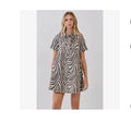 Zebra Print Button Down Collared Dress